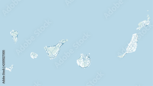 Modern minimalist vector map of Canary Islands, Spain. High-quality SVG illustration of Tenerife, Gran Canaria, and Lanzarote coastline for travel posters and infographics.