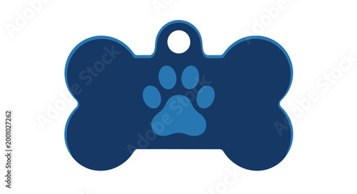 Tableau sur toile Blue dog tag with paw print isolated on white background