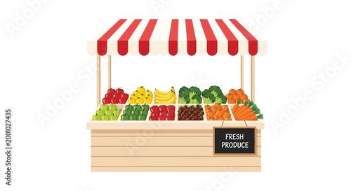 Market stall with fresh produce colorful vector illustration