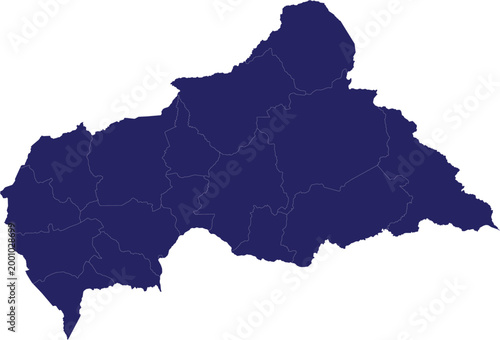 Central African Republic Map: a map in dark blue color. highlighting country's political boundary and divisions.
