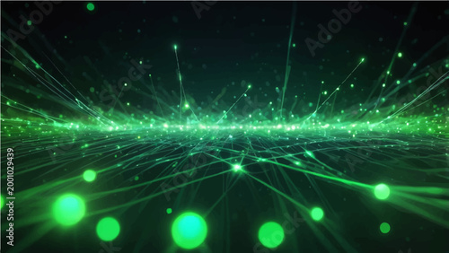 Schilderij op canvas A vibrant and mesmerizing display of interconnected data flows with luminescent particles, conveying a sense of technological advancement