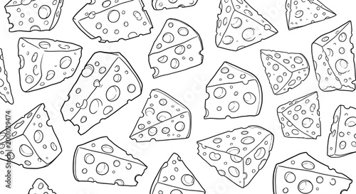 A fun and simple vector illustration graphic design of swiss cheese wedges in a repeating pattern