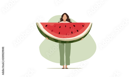  woman holding giant slice of watermelon