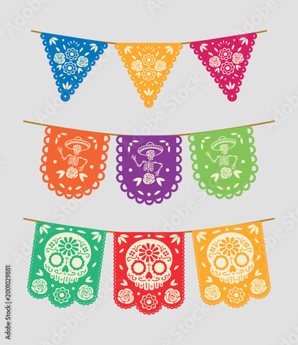 set decoración de papel picado para día de muertos México