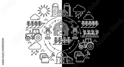 Sustainable farming and renewable energy concept.
