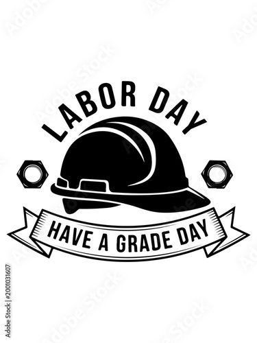 Labor Day, hard hat, construction logo, holiday badge, black and white vector graphic