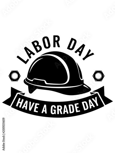 Labor Day, Hard Hat, Construction Logo, Black Vector Graphic