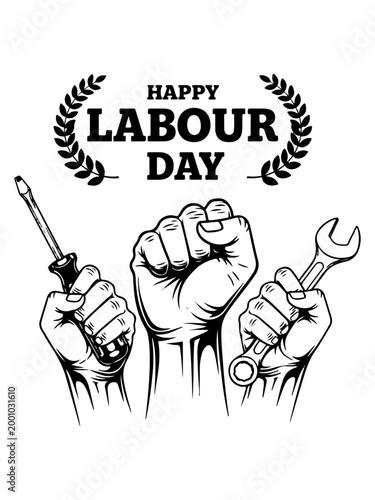 Labour Day, Happy Labour Day, Fist with tools, Workers day, Labor Day celebration
