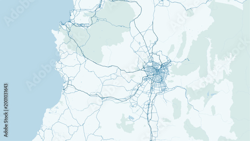 Modern minimalist vector map of Santiago, Chile. High-quality SVG illustration of Santiago city grid, Mapocho River, and urban layout for posters, travel, and architectural design.