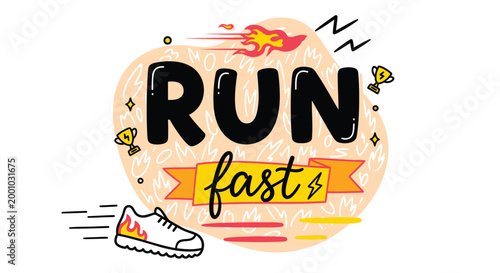 Running, fast, athletic, typography, motivational, vector, illustration, sports, fitness, shoe