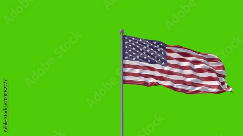 USA Flag Waving Loop Animation on Green Screen, 4K Seamless Alpha Ready. Realistic 3D flag motion, loopable. Ideal for chroma key, video production, broadcasts, patriotic and digital media projects