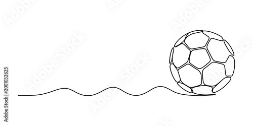 Continuous single line drawing of a soccer ball