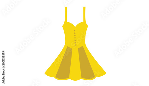 A bright yellow sundress with thin straps and a flared skirt on a white background