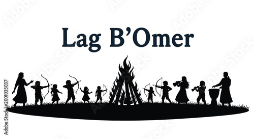 lag b'omer celebration with campfire silhouette people around it.