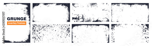 Set of grunge overlay frame and background with grime and rugged effect. Border collection with vintage texture.
