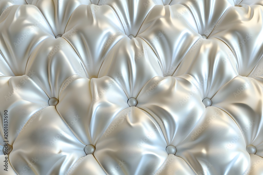 Obraz premium Close-up of luxurious white tufted upholstery texture.