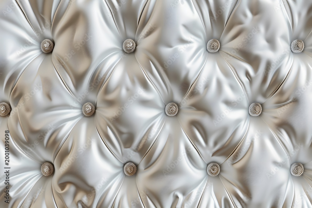 Obraz premium Elegant white tufted fabric with crystal buttons creates a luxurious background texture.