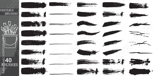Collection of 40 Editable Grunge Paint Brushes and Thin Ink Lines for Minimalist Artistic Vector Design