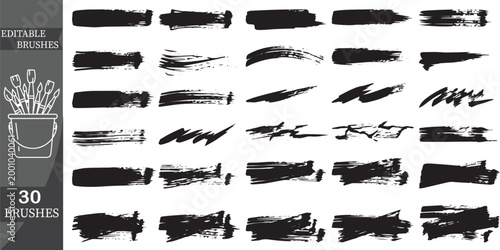 Set of 30 Dynamic Grunge Ink Splatters and Sharp Paint Strokes for Bold Graphic Design and Urban Art