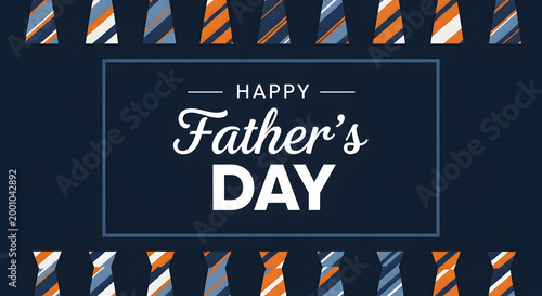 Festive father's day greeting card with a navy background and repeating tie patterns celebrating paternal bonds