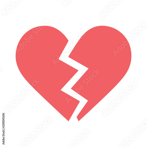 Minimalist Broken Heart Icon – Love Breakup Symbol, Sad Emotion Split Heart for Relationship, Valentine, Mental Health Design.