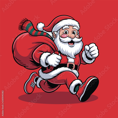 Cartoon Santa Claus, running Santa, Christmas icon, festive character