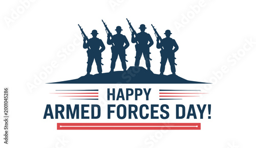 Armed Forces Day 16 May, Illustration with Soldiers Silhouette and American Flag