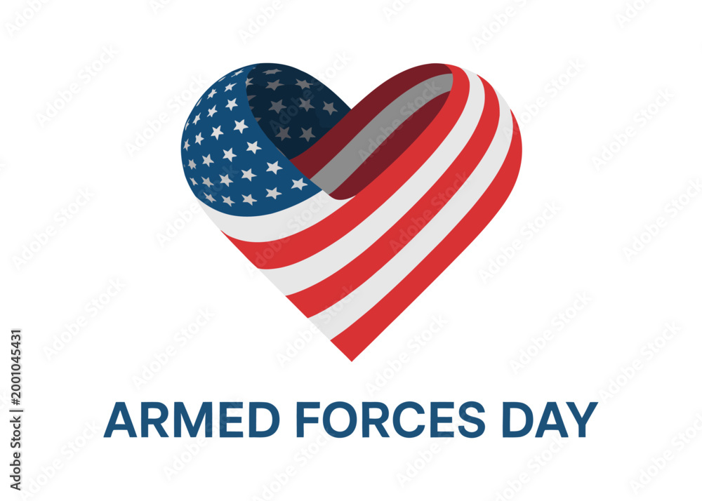 Obraz premium USA Armed Forces Day Illustration with American Flag Heart Shape and Typography
