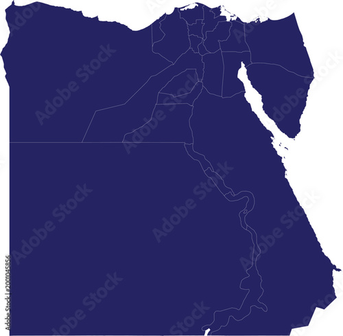 Egypt's Contours: A minimalist map highlighting the intricate borders and geographical essence of Egypt, rendered in a striking shade of blue.