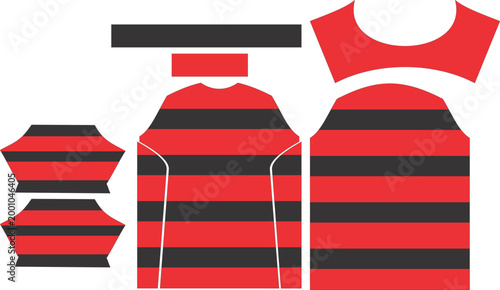 Red and Black Hooped Sports Jersey Template with Horizontal Stripe Design
