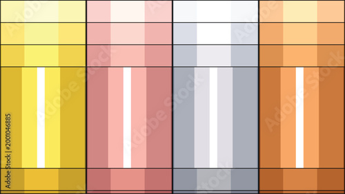 Metallic gradient swatches in gold, rose gold, silver and bronze. Vector metal color palette for graphic design. Shiny chrome and copper texture swatches for UI elements.
