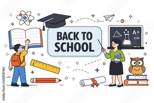 Education Learning Essentials. Education, school subjects, classroom study, science experiments, online learning, books, graduation, and academic support. One