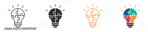 Idea puzzle light bulb icon set. creative solution and innovation concept. teamwork and brainstorming symbol. vector illustration.