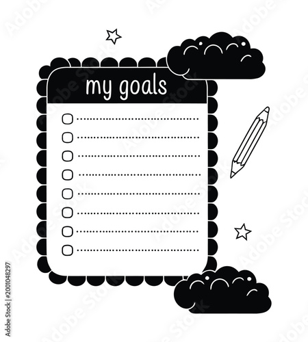 Goal tracker illustration, flat vector design of daily objectives planner with progress tracking, task management system, productivity dashboard, and habit tracking concept for apps, planners, and wor
