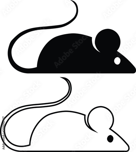 Minimalist mouse vector icons, black silhouette and line art rodent symbols, simple animal graphic set for logo design and web interface