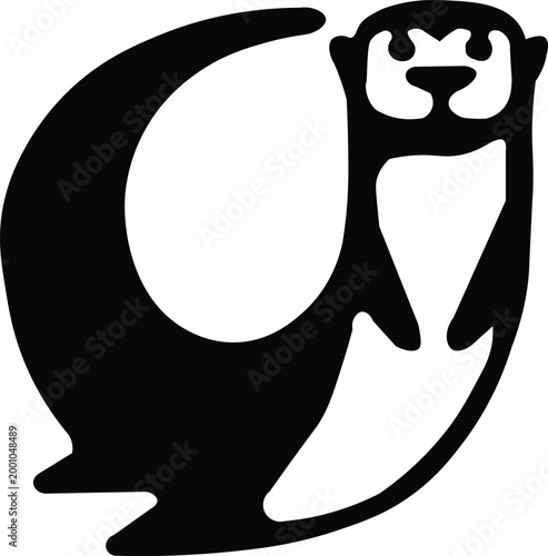 Minimalist otter logo vector, stylized sea otter silhouette in black and white, modern aquatic animal icon for branding and conservation identity