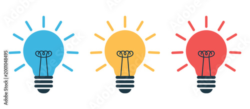 Light bulb icon on white background representing ideas, innovation, creativity, bright thinking, energy efficiency, inspiration, problem solving, and conceptual insight visualization for vector