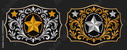 Sheriff Star Badge tag stylized label wild western Rodeo Cowboy belt buckle cowgirl style West Texas Five Point Star Decorative luxury Frame vector design.