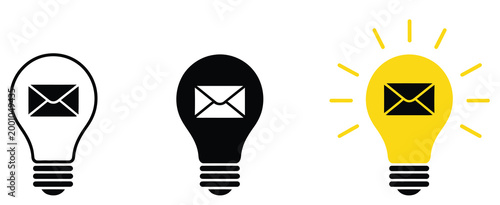 Light bulb icons combined with email envelope symbolizing ideas, inspiration, email communication, creative messaging, inbox notifications, digital correspondence, innovation sharing, and smart commun