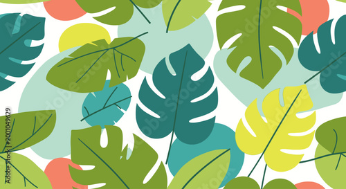 Colorful Tropical Leaves Pattern Design.