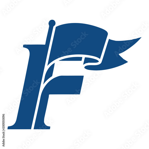 Flag letter F, blue flag icon, letterflag symbol, banner alphabet
