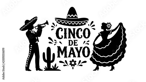 Cinco de Mayo Typography with Mexican Elements, PNG transparent background 