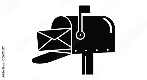 Black silhouette of a classic mailbox with letter communication and delivery symbol