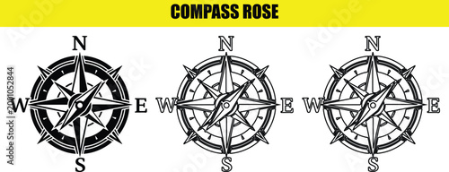 Compass rose abstract vector symbol illustration, navigation direction icon, wind rose modern design element.