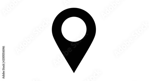 Simple black location pin icon on white background representing geographic points and navigation