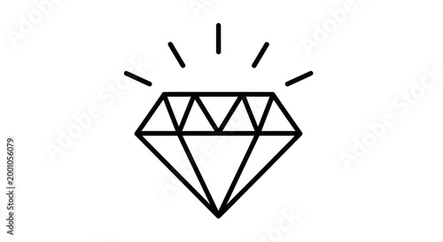 A simple black and white line drawing of a diamond with radiating lines above