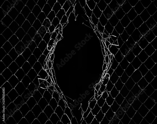 Quadro su tela Opening in metallic net fence