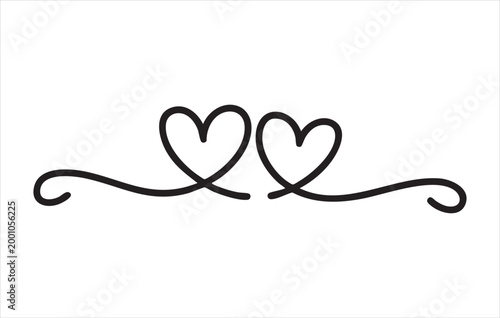 Two elegant connected hearts with swirls forming a decorative divider or symbol.