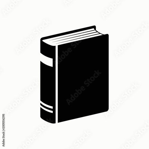 Black closed book standing upright isolated on white background