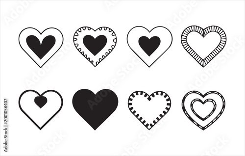 Decorative heart shapes set for romantic designs greeting cards valentines day symbols illustrations.